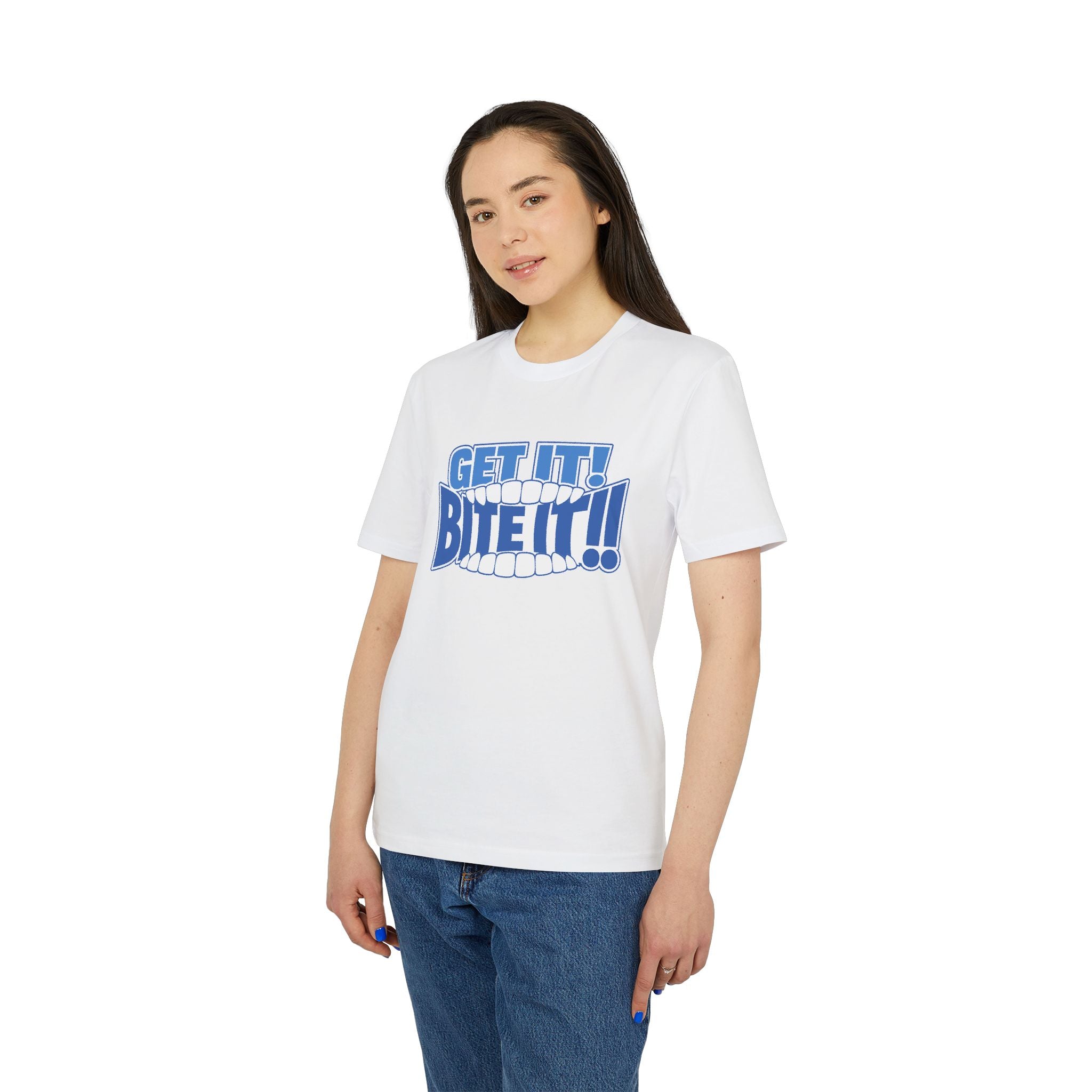 💪 GET IT! BITE IT!!🫦 | Official GO Forth! T-Shirt | Large Chest Logo | White
