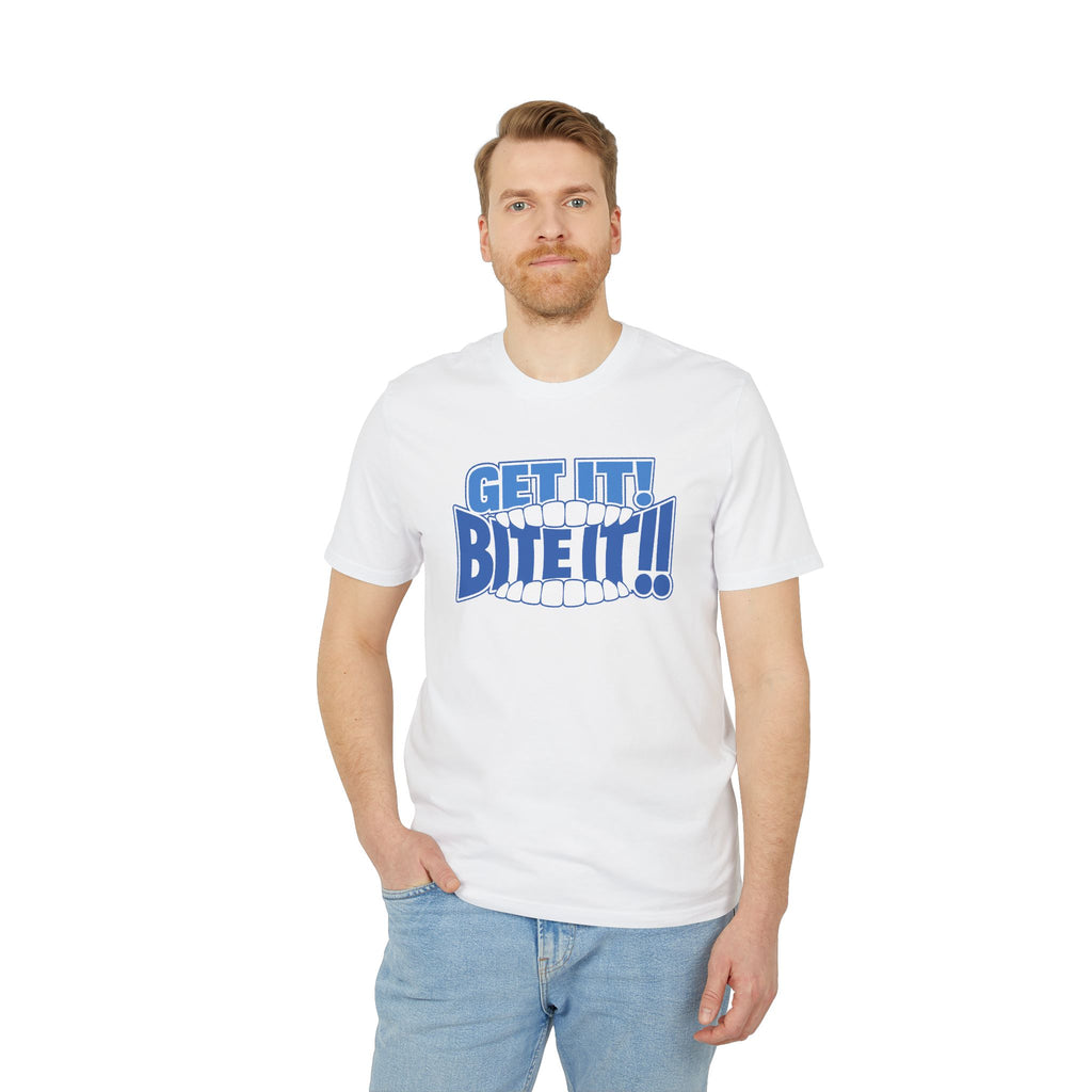 💪 GET IT! BITE IT!!🫦 | Official GO Forth! T-Shirt | Large Chest Logo | White