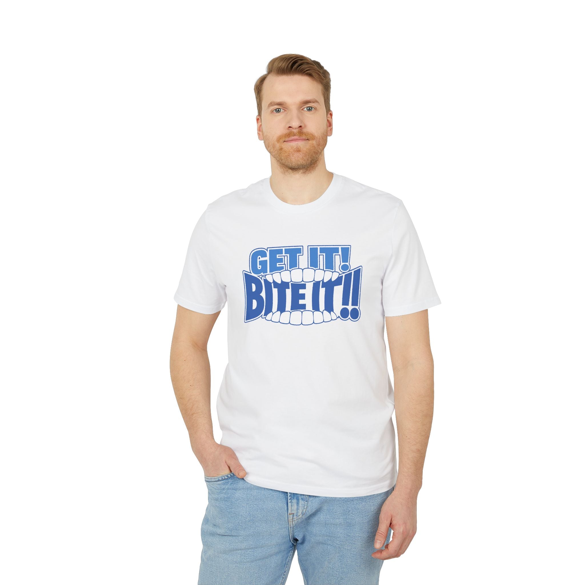 💪 GET IT! BITE IT!!🫦 | Official GO Forth! T-Shirt | Large Chest Logo | White
